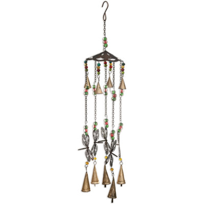 Blissful Dragonfly's & Bell Chime, antique finish