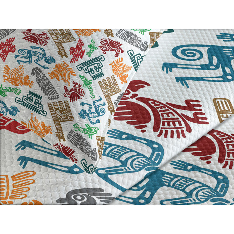 Ambesonne Tribal Bedspread Set Mayan and Aztec Multicolor, King Coverlet/Bedspread + 2 Standard Shams