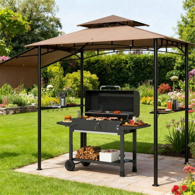 Ventilated Barbecue Gazebo Shelter,Outdoor Grill Gazebo,with Side Awning,Side Shelves and Hooks