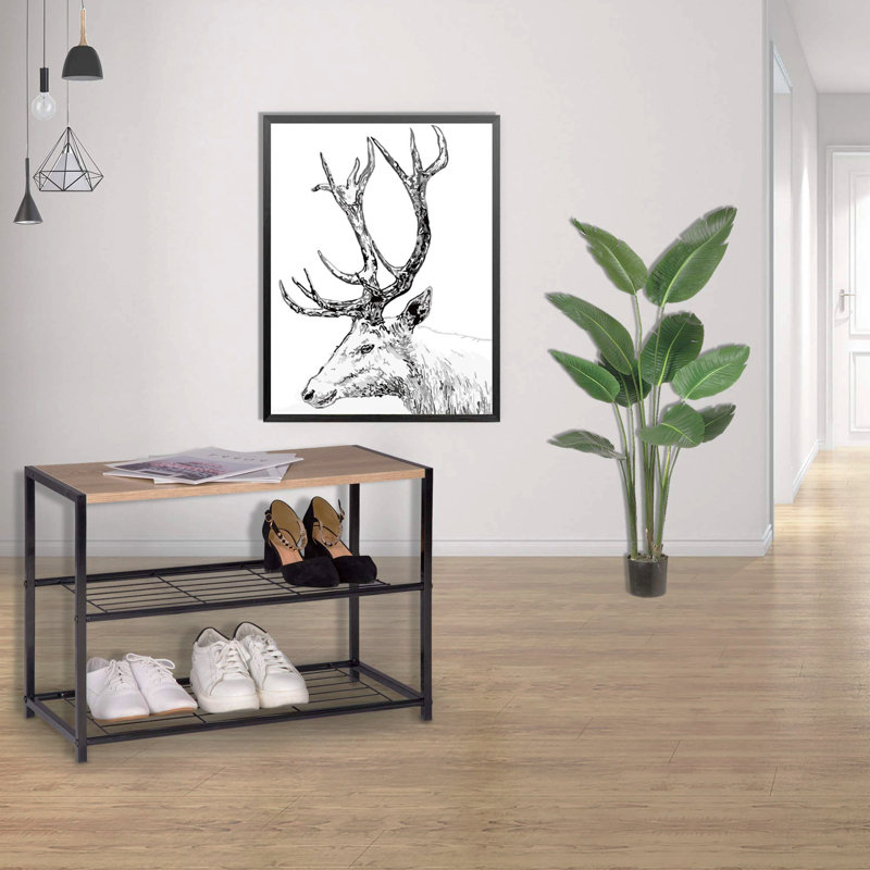 6 Pair Shoe Rack, Black/Oak