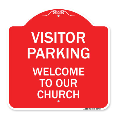 Enseigne Signmission Designer Series - Stationnement pour visiteurs, Bienvenue dans notre Église | Panneau architectural rouge et blanc en aluminium de gros calibre 18 po x 18 po | Protégez votre entreprise et votre commune | Fabriqué aux États-Unis