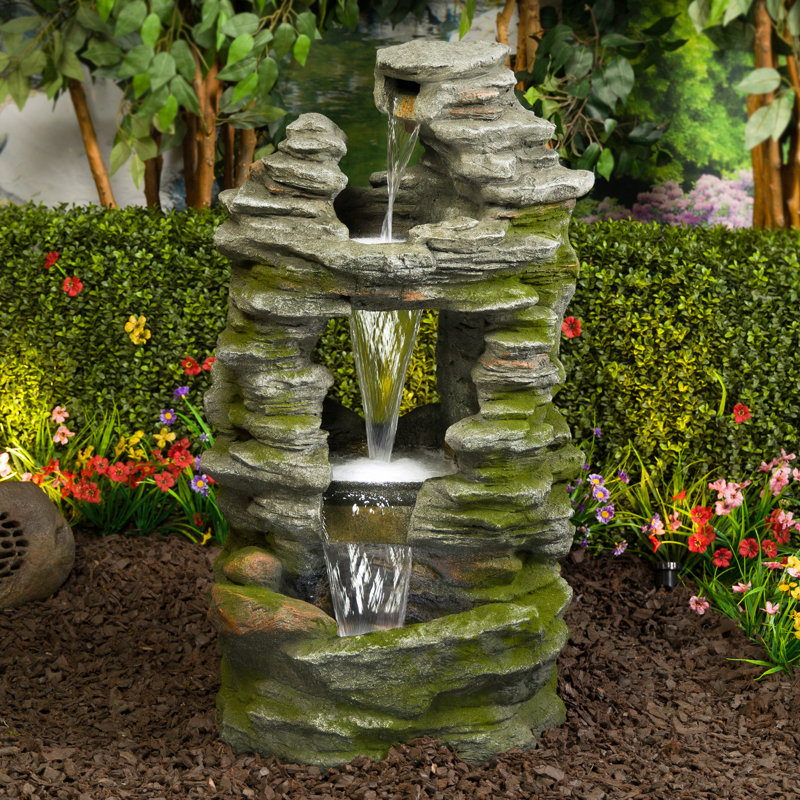 Fontaine de forêt tropicale en pierre empilée 39 "avec lumières DEL