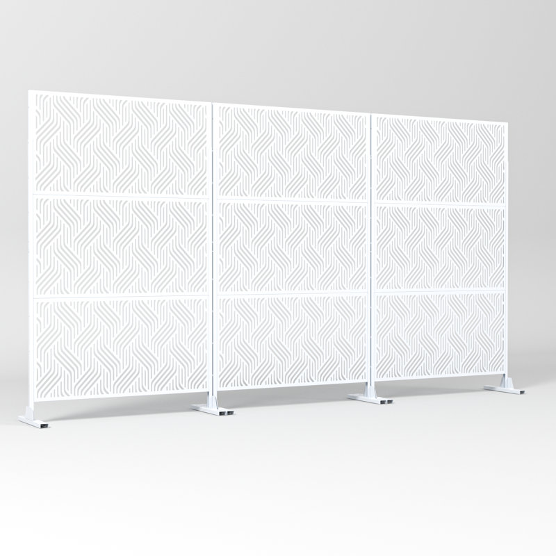 Écran d'intimité moderne en métal avec motif de style tissé - panneau de séparation intérieur / extérieur, Blanc