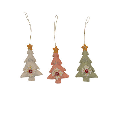 Hand-Felted Wool Tree Ornaments with Embroidered Details