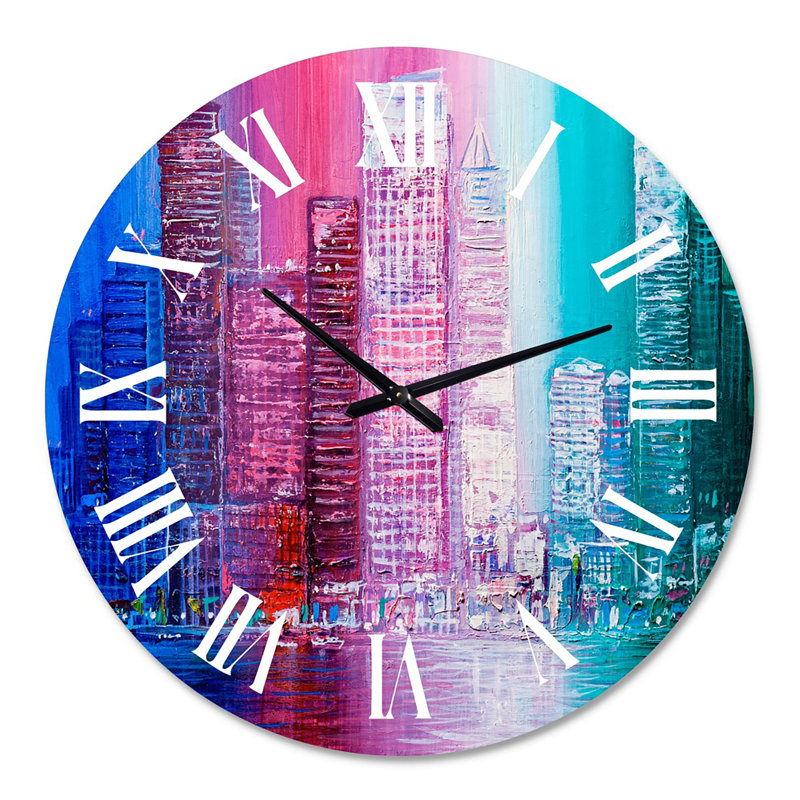 Skyscrapers, paysage abstrait de style urbain, Panorama II - horloge murale moderne, Grand