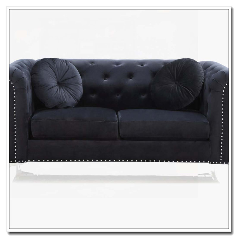 Sleek Black Contemporary Loveseat, Black