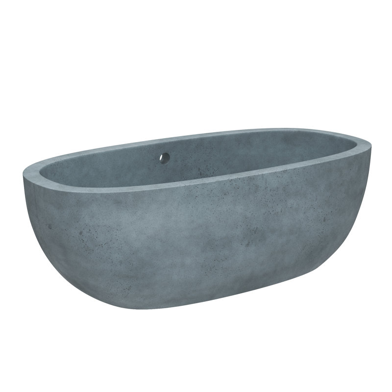 Avalon NativeStone Concrete Freestanding Oval Soaking Bathtub, 23" H x 36" W x 72" L, Ocean