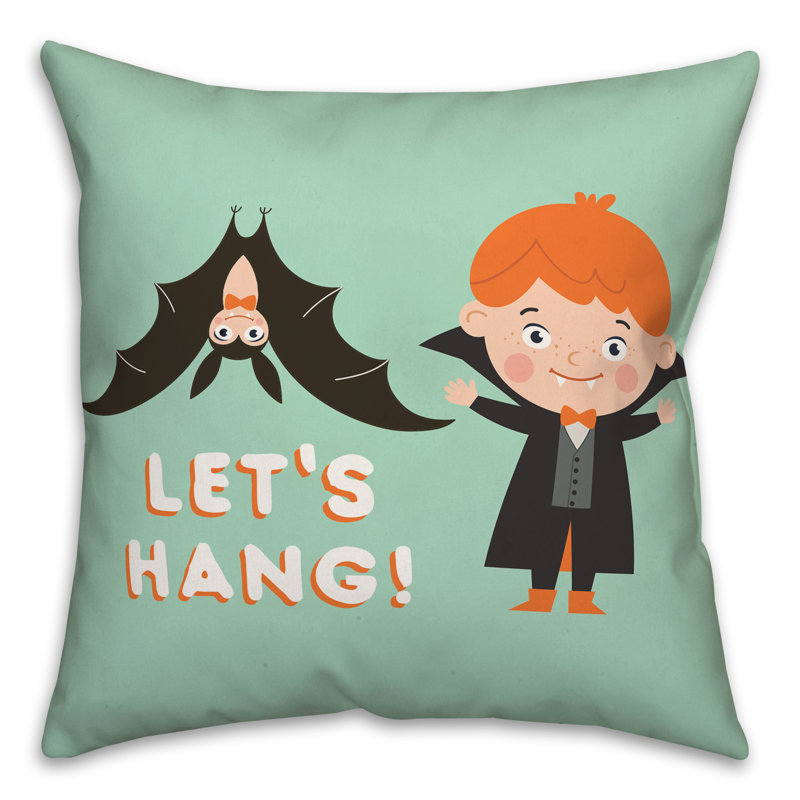  Housse et insert de coussin carré pour chauve-souris Let's Hang Vampire, 18" x 18"