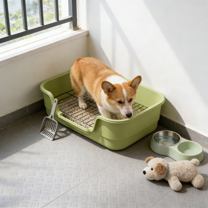 Toilette à haut mur pour chien, 19,29 x 14,96 x 5,12 pouces, vert, GNM