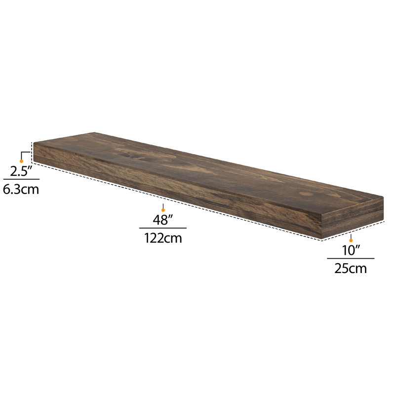 Hidden Bracket Shelf, Floating Bookshelf For Wall Decor, Living Room And Office, 2.5" Thick, 1pc, Espresso