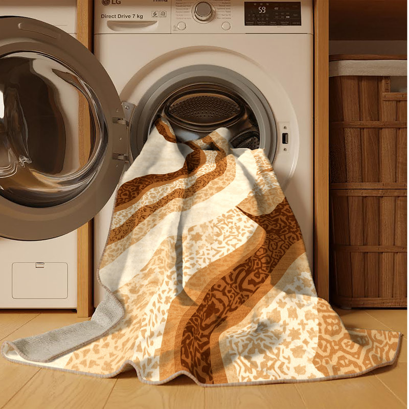Machine Washable Pacchiana Global Inspired Moroccan Rug in Beige – Beige Binding, 5' Square