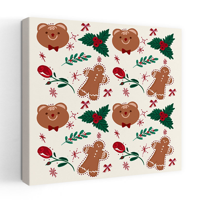 Fête de Noël, motif contemporain, ours rose, hiver, impression murale, 32" H x 32" W