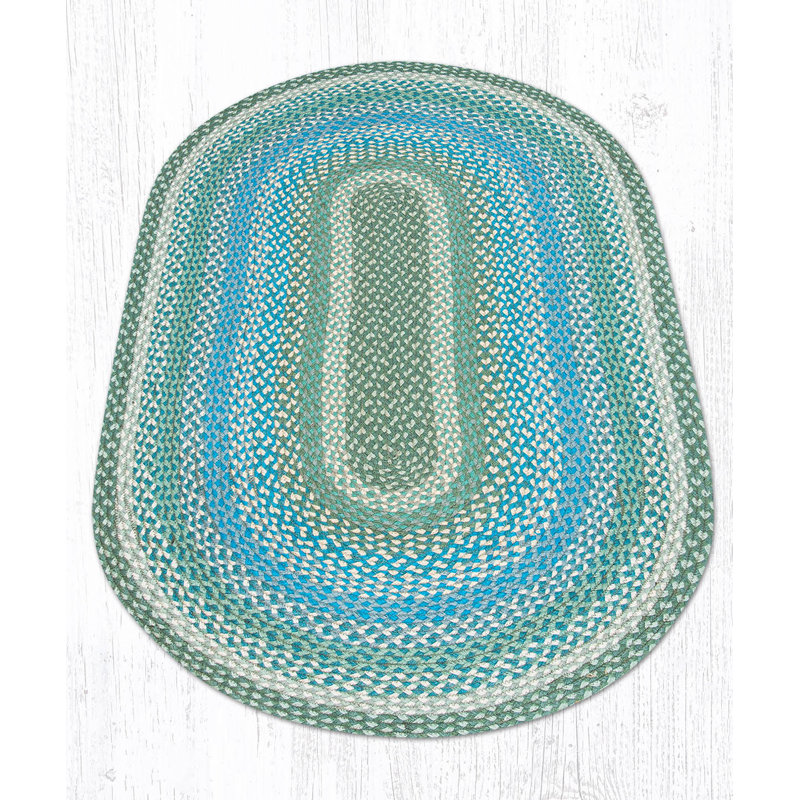  Tapis en fibres naturelles sauge / ivoire / bleu ovale , Ovale 3 pi x 5 pi