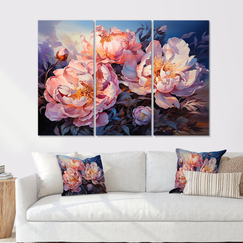Magical Peonia At Sunset II - ensemble d'art mural en toile pivoines, H 40 po x l 60 po x P 1 po