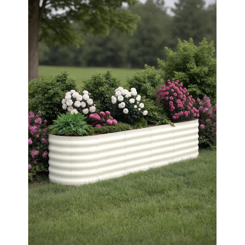 2 Pcs Raised Garden Beds Outdoor Galvanized Steel Planter Box for Vegetables Flowers - Beige 8x2x1.5 FT, Beige, 8x2x1.5 FT