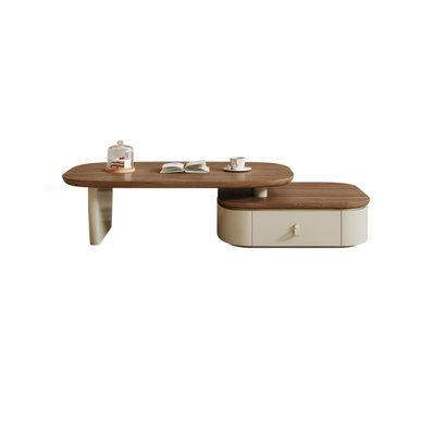 Stretchable Wood Coffee Table with Leather handle