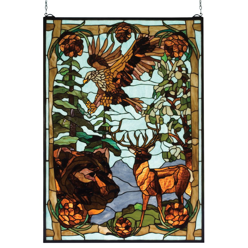 Rustic Lodge Wilderness Stained Glass Window