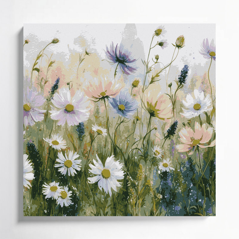Farm Meadow Flowers Grey Canvas Wall Art