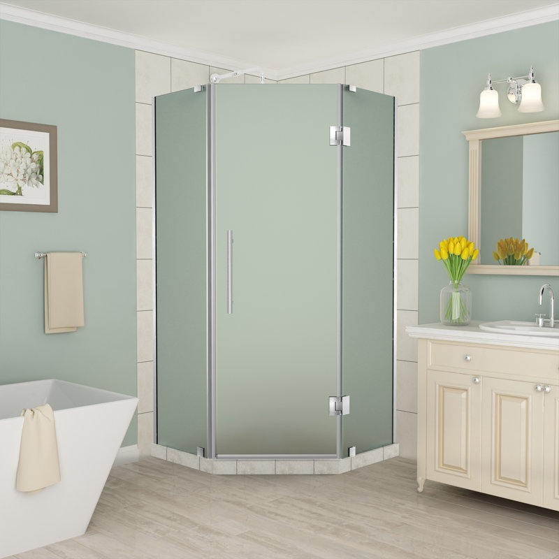 Cabine de douche à charnière néo-angle 40 "x 72" Merrick, Acier inoxydable