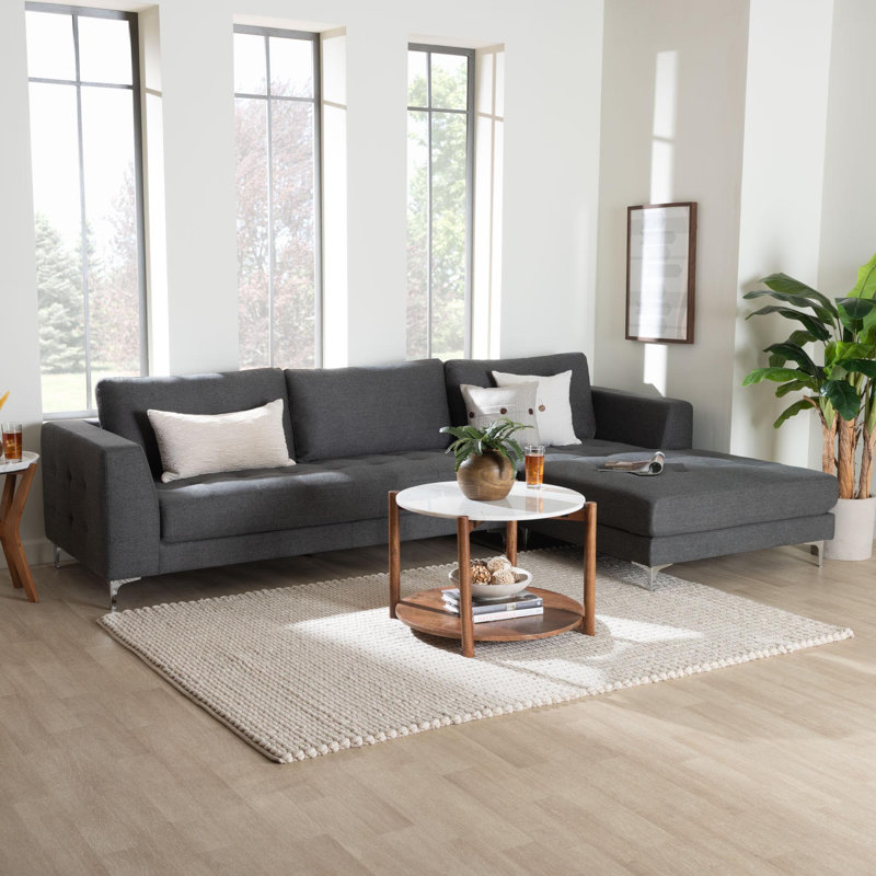 Upholstered L-Shaped Sectional Right Hand Facing, Gray