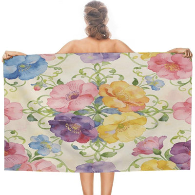 Flower Vines Weave Spring Beach Towel 60x80 Inch Oversized Soft Bath Towel Luxury Plush Thick Hotel Swim Pool Towels Super Quick Dry Travel Towels for Camping Gym Sports Yoga