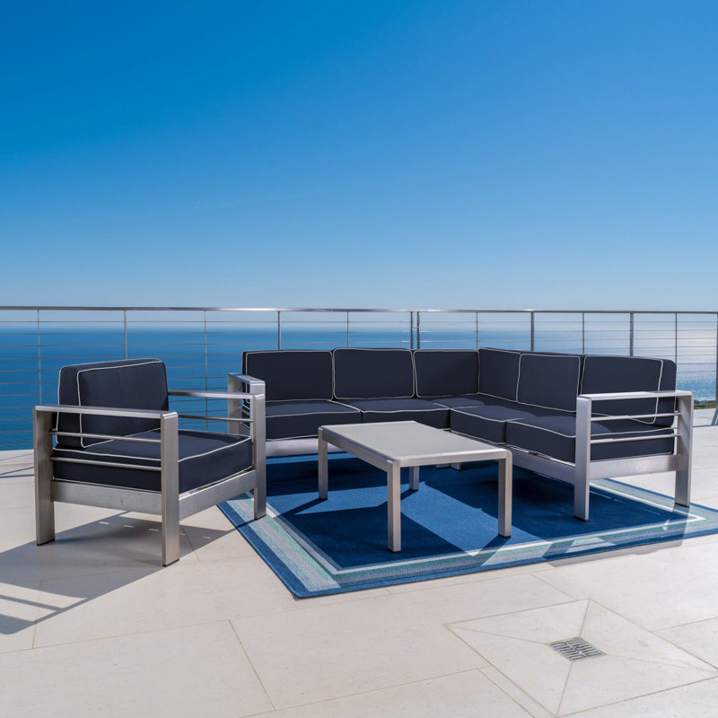 Ensemble de conversation modulaire avec coussins 5 pièces Barillas, Toile bleu marine Sunbrella®