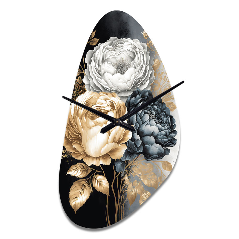 Horloge murale en métal blanc, doré et noir I, Moyenne
