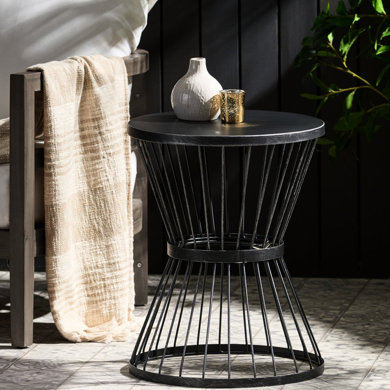 Artistic Matte Black Outdoor Side Table, Matte Black, 20.41" H x 16.66" W x 16.7" D