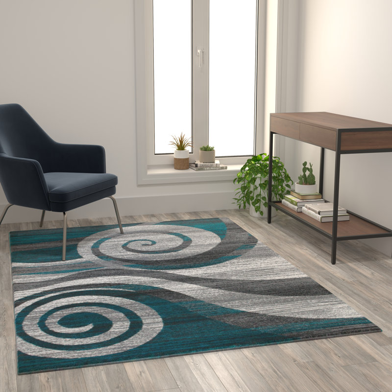 Aliodija Modern Swirl Design Olefin Area Rug, Rectangle 5'3" x 7'3"