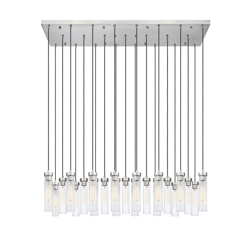 Lustre cylindrique à 23 lumières Mortola, Nickel brossé