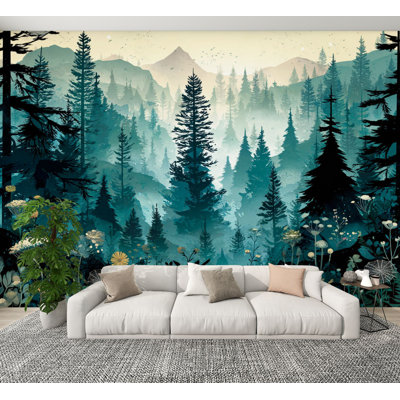 Peel and Stick Wallpaper Atmospheric Woodland Ferns Mushrooms Wall Murals 100"H x 144"W Removable Nature Theme Wall Paper Self-Adhesive Wall Decor for Bedroom Living Room Aesthetic Home Decor