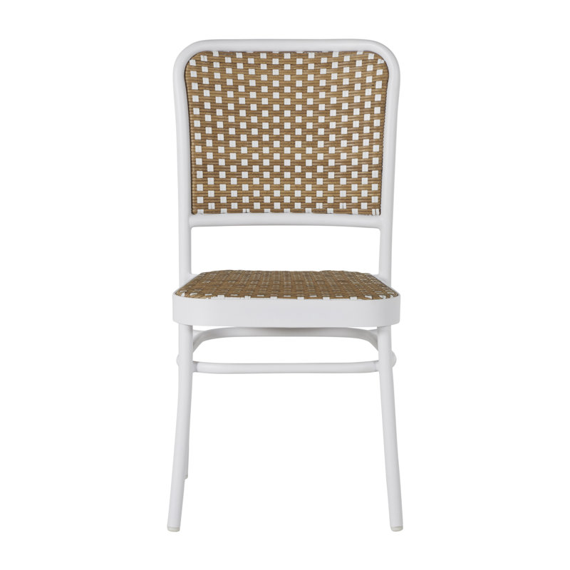 Parc Stacking Patio Dining Side Chair, Chalk and White & Natural