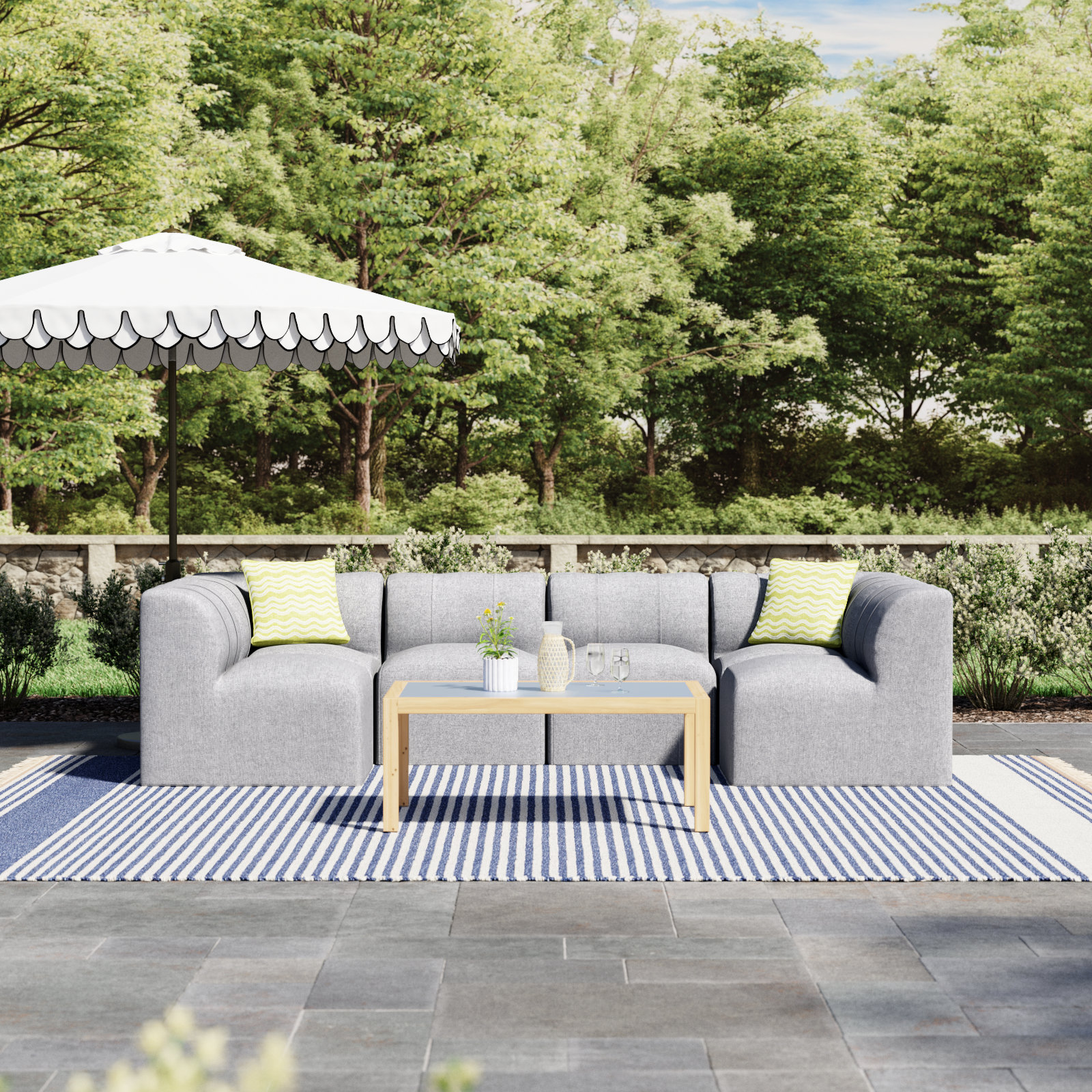 Praia 124" Sunbrella Outdoor U Sectional, Canvas Granite Sunbrella® Canvas