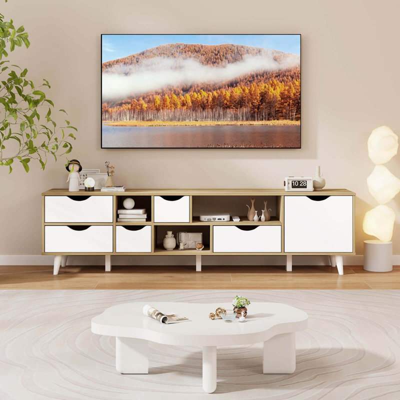George Oliver Tv Stand For Tvs Up To 65" With Storage 5 Drawers & 3 Open Shelves For Bedroom