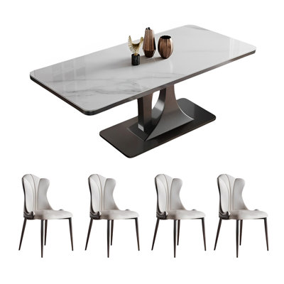 Rectangular rock plate dining table and chair set