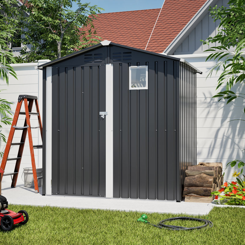 [Remise de rangement extérieure en métal noir 6 pi x 4 pi] - Remise à outils polyvalente en métal | Idéal pour le rangement dans la cour, le jardin, le patio et la pelouse