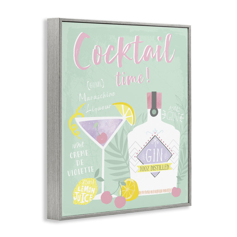  «Cocktail Time» avec recette encadrée, art giclée par Angela Nickeas, H 30 po x l 24 po, Estampe numérique Farmhouse