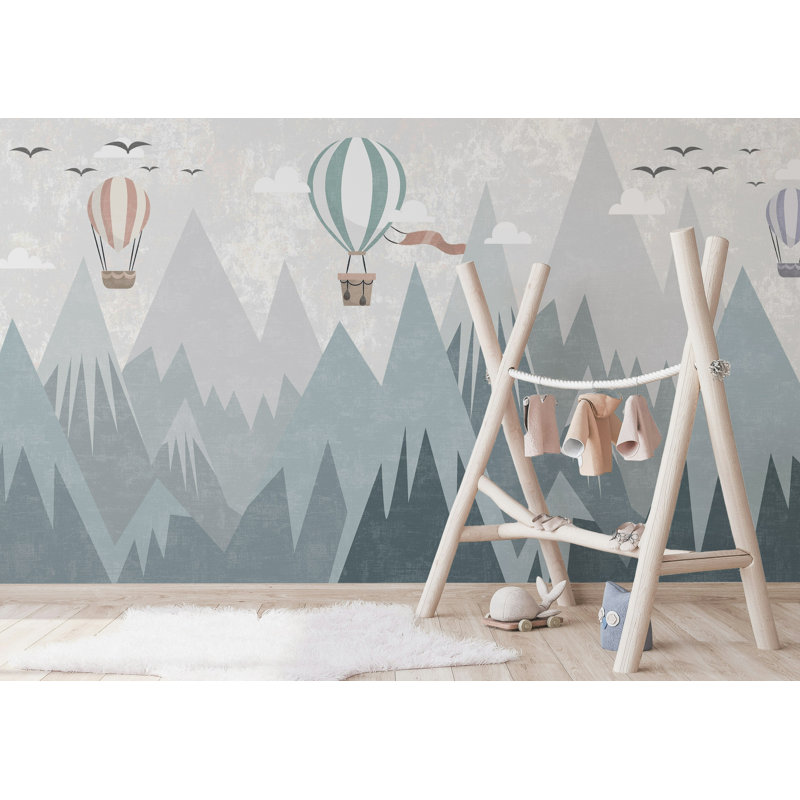 Papier peint amovible montgolfière Soft Sky Mountains, L 35,04 po x L 55 po