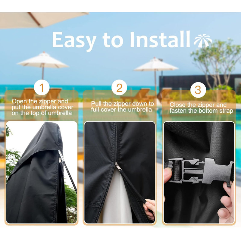 Patio Umbrella Cover Outdoor Waterproof Cantilever Parasol Banana Umbrella Cover Fits 12Ft To 14Ft, Black, Black
