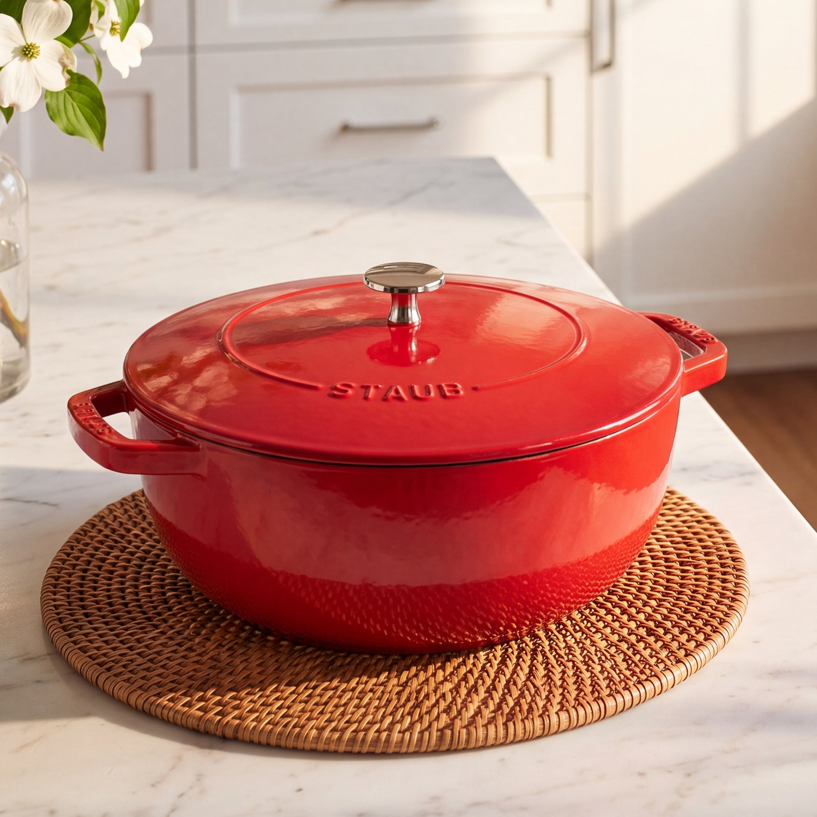 Handcrafted Enameled Cast Iron Dutch Oven, Cherry