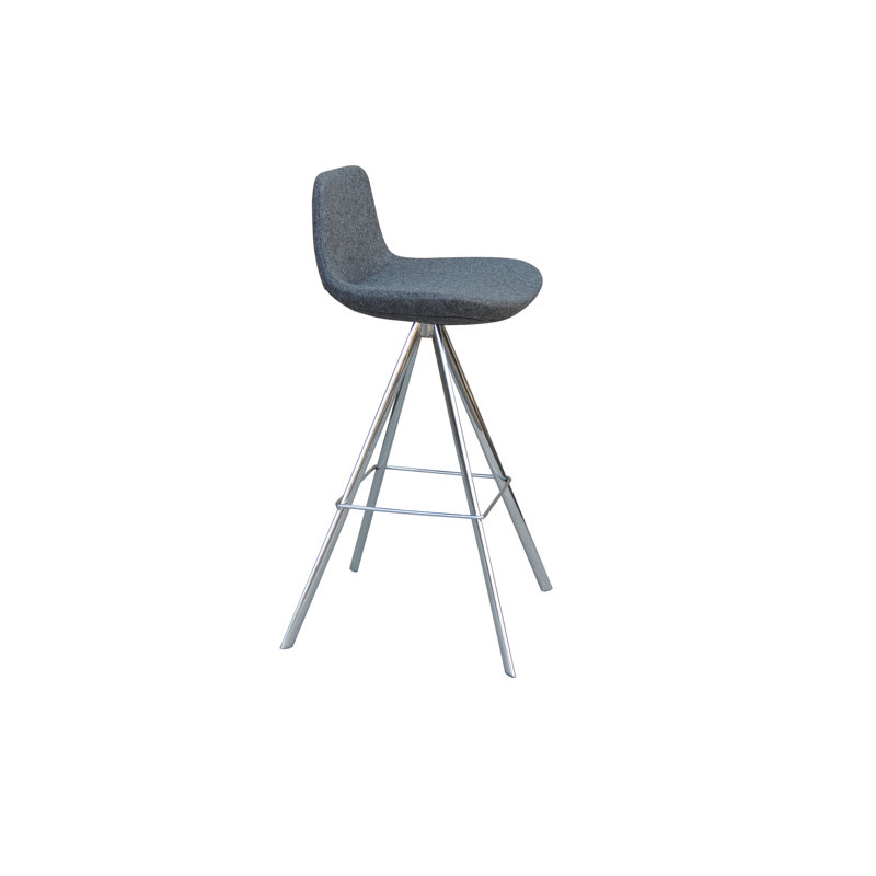 Swivel Upholstered Faux Leather Counter Stool, Chrome, Dark Gray Wool, Counter Stool (24" Seat Height)