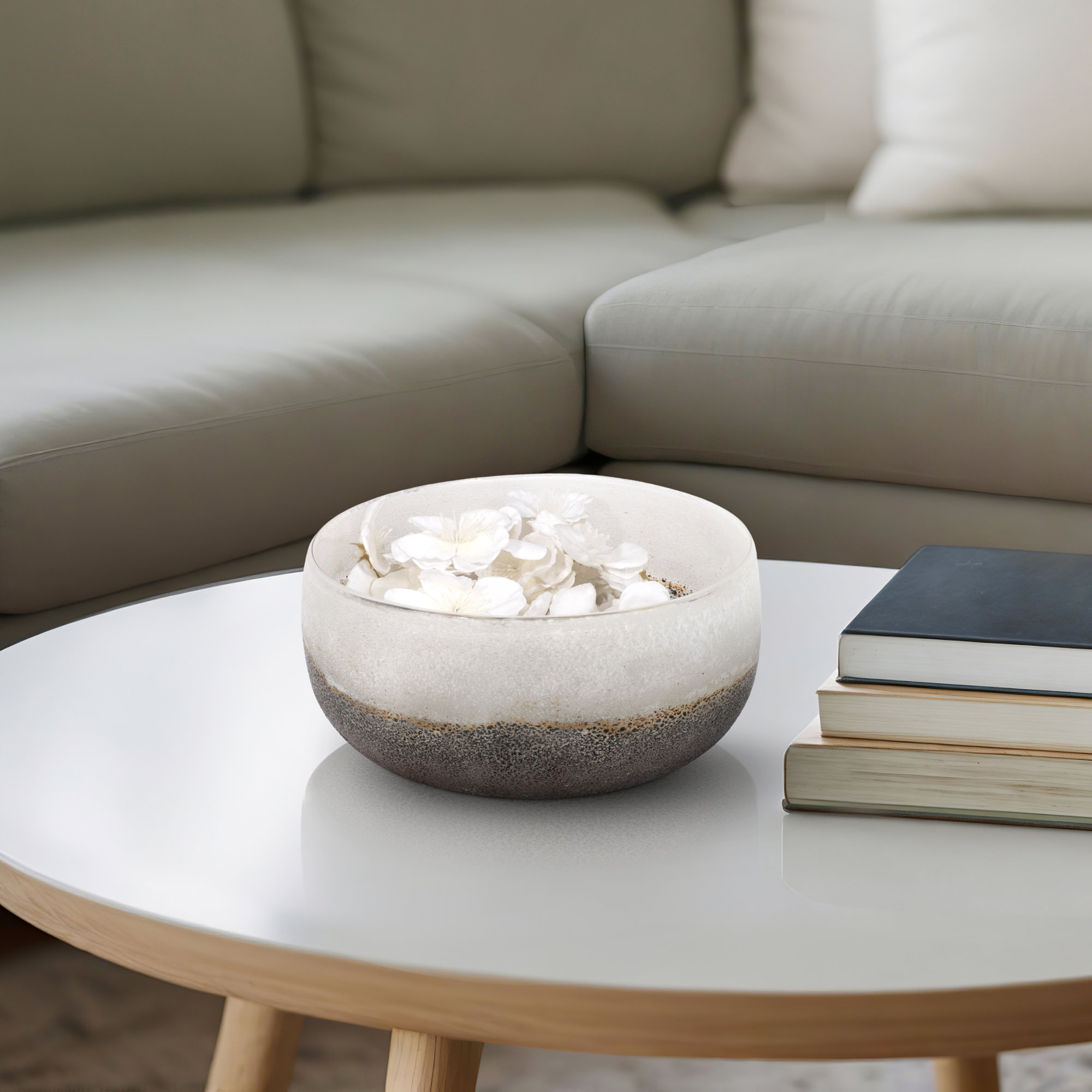 8" Ombre Bowl, White/Grey, 4" H x 8" W x 8" D