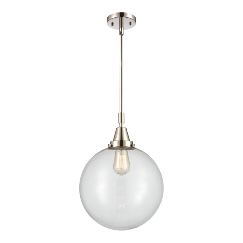 Luminaire suspendu sphère 1 lumière Lorri, H 49,12 po x l 12 po x P 12 po, Clair, Nickel poli