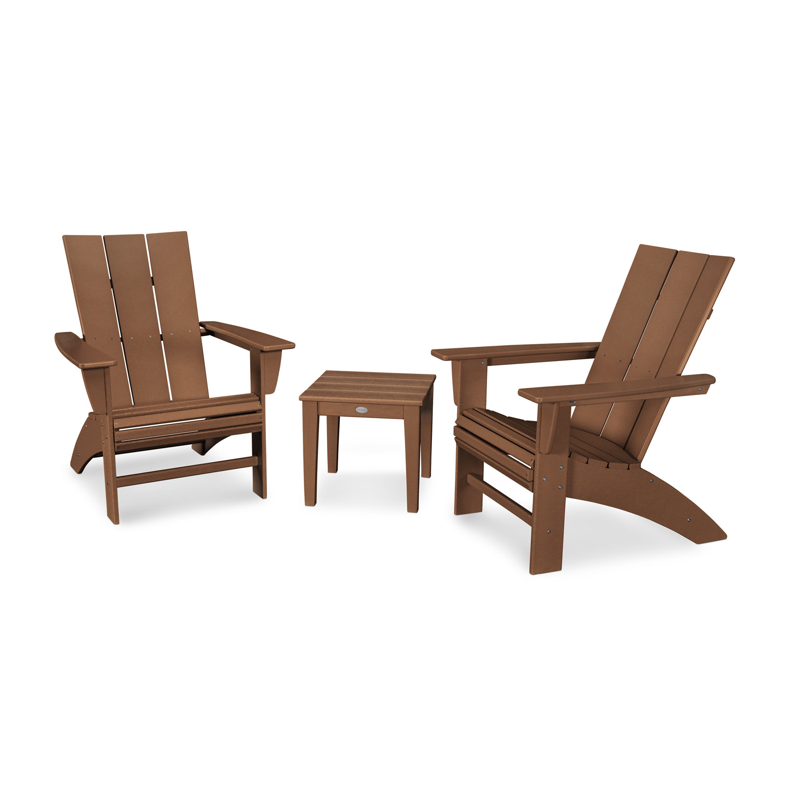POLYWOOD Modern 3-Piece Curveback  Adirondack Set, Teak