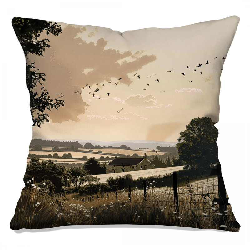 Coussin décoratif paysage, coussins double face nature, Carré 26 po, Paysage beige