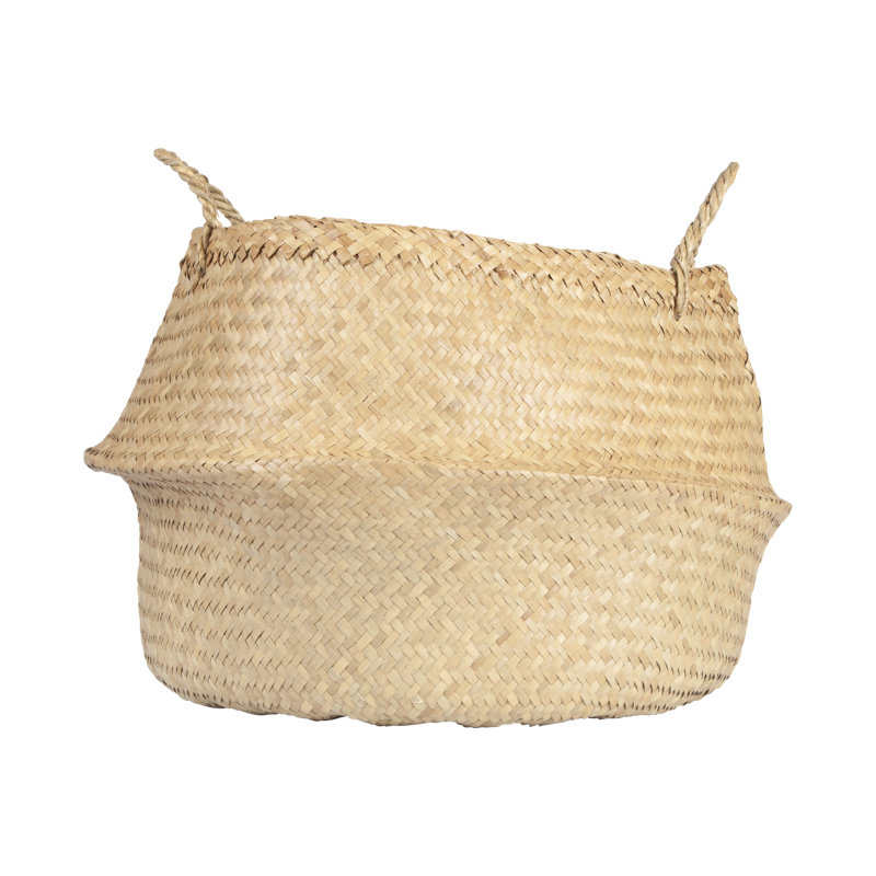 Rangement en osier de mer tissé à la main avec poignées et motif en zigzag, Naturel, H 13,5 po x l 19,5 po x P 19,5 po