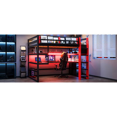 Red Full Size Wood Loft Bed With Desk, Multi - Storage And , For A Robust Gaming Setup Grand