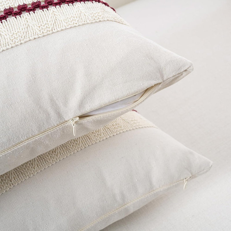 Ensemble de 1 housse de coussin décoratif lombaire bordeaux Boho 12 x 20 pouces pour canapé-lit, décor de chambre de Noël style campagne moderne, housse de coussin en coton doux rouge vent