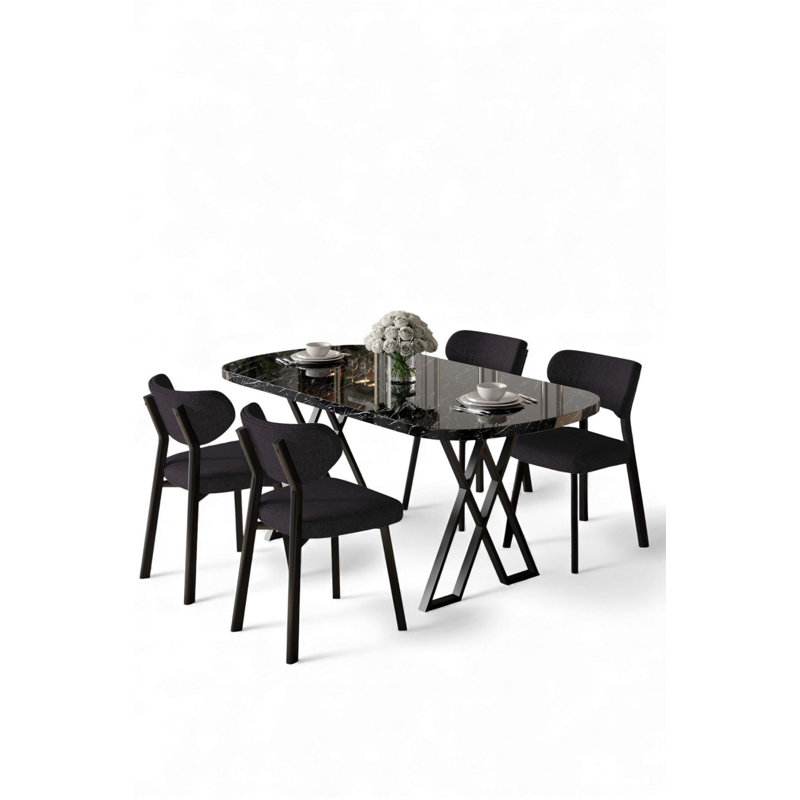 Ensemble de table et chaises de salle à manger (5 pièces), 5 Pieces: Table, 4 Chairs, Anthracite