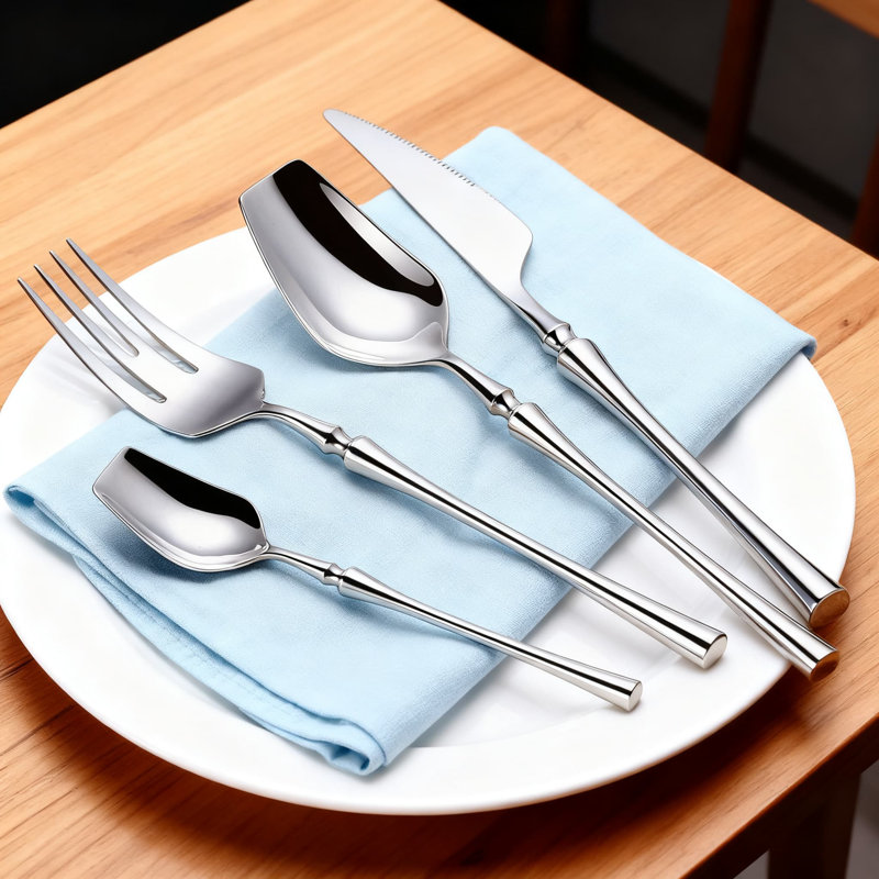 Ensemble de couverts 24 pièces en acier inoxydable 24 pièces pour 6 couverts 18/10 avec couteaux de table, fourchettes, cuillères et cuillères à café, miroir lavable au lave-vaisselle